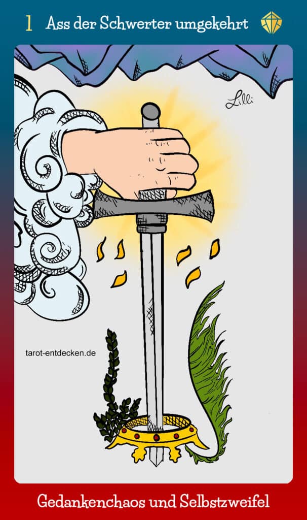 Tarotkarte Ass der Schwerter umgekehrt mit Bedeutung