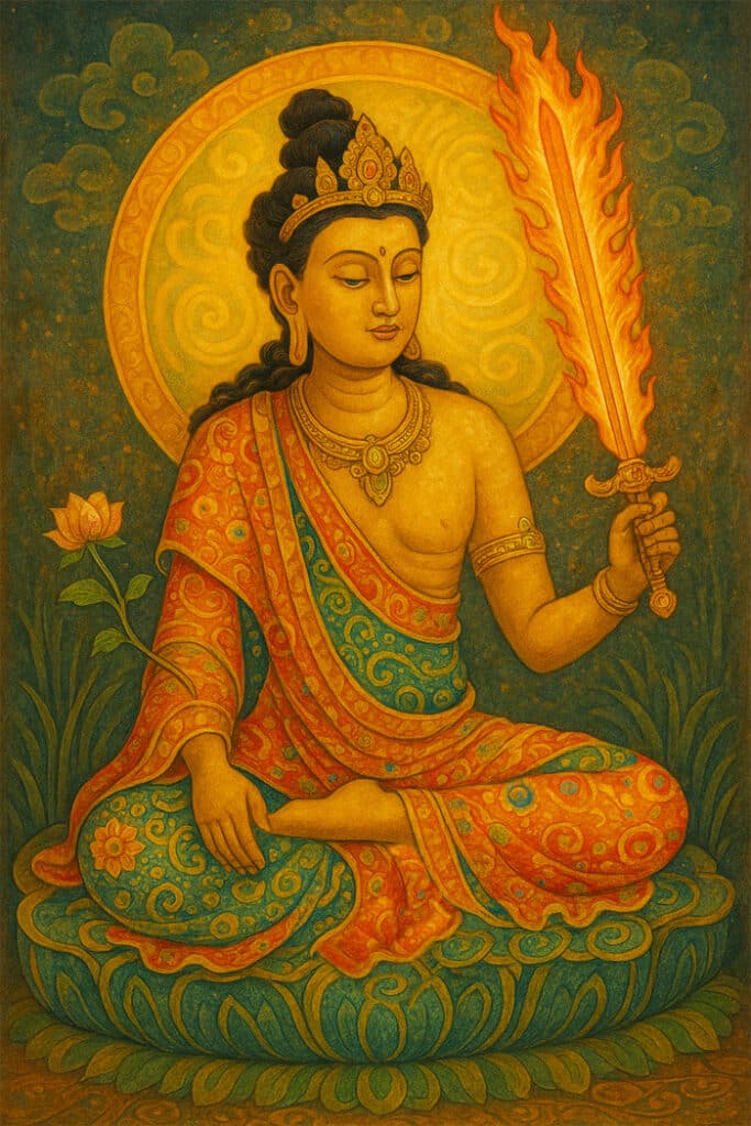 Bodhisattva Manjushri, der auch ein Schwert hält