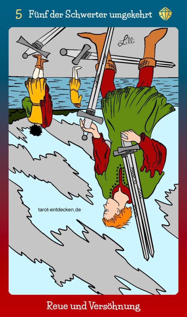 Tarotkarte Fünf der Schwerter umgekehrt mit Bedeutung