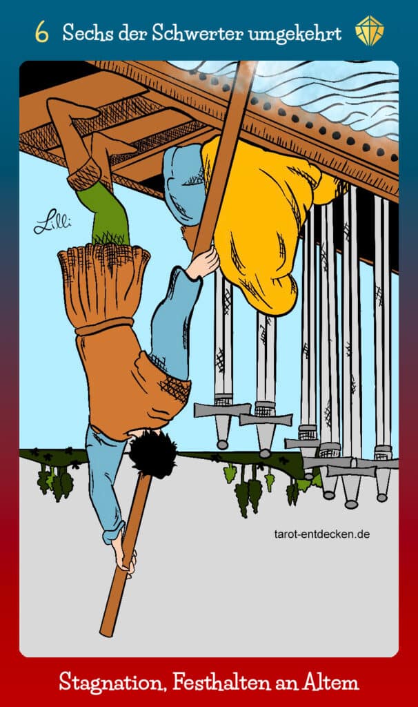 Tarotkarte Sechs der Schwerter umgekehrt mit Bedeutung
