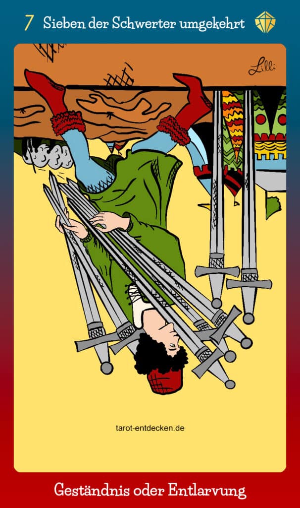 Tarotkarte Sieben der Schwerter umgekehrt Tarotkarte Sieben der Schwerter umgekehrt