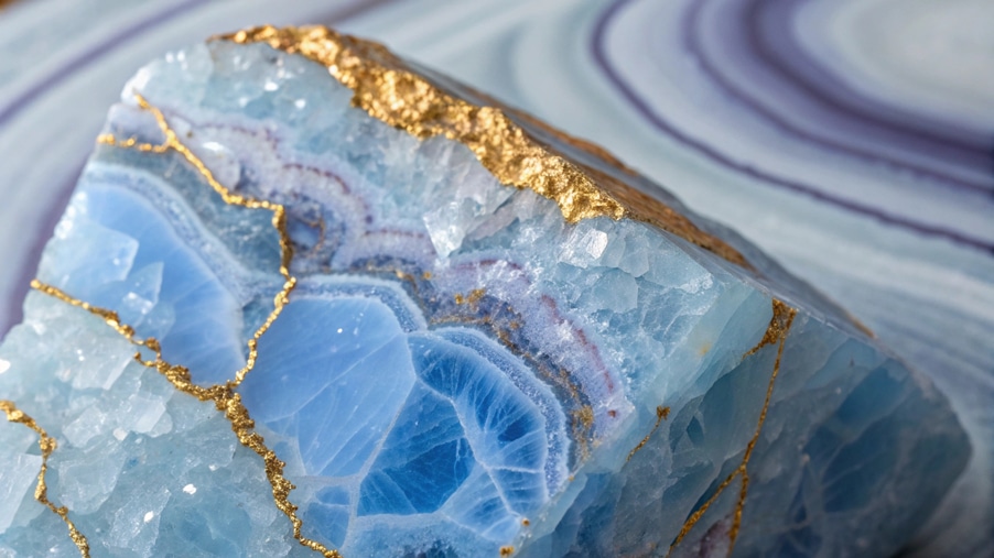 Gebändeter Chalcedon (Achat) mit Blattgold verziert