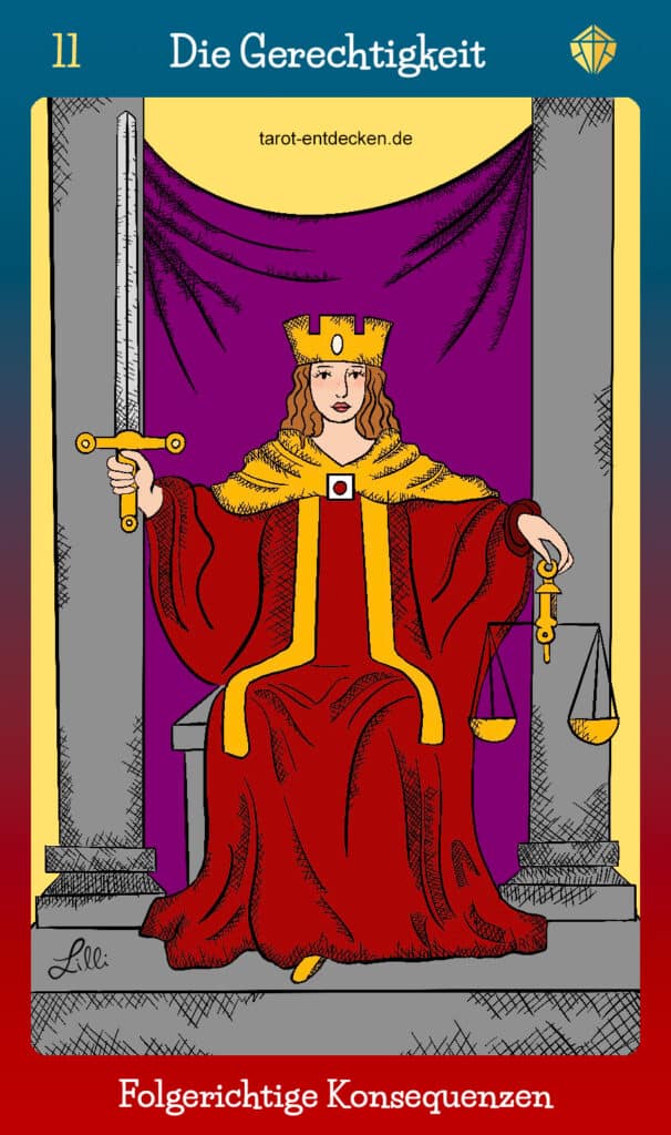 Tarotkarte "Die Gerechtigkeit" Nr. 11 im Tarot mit Bedeutung