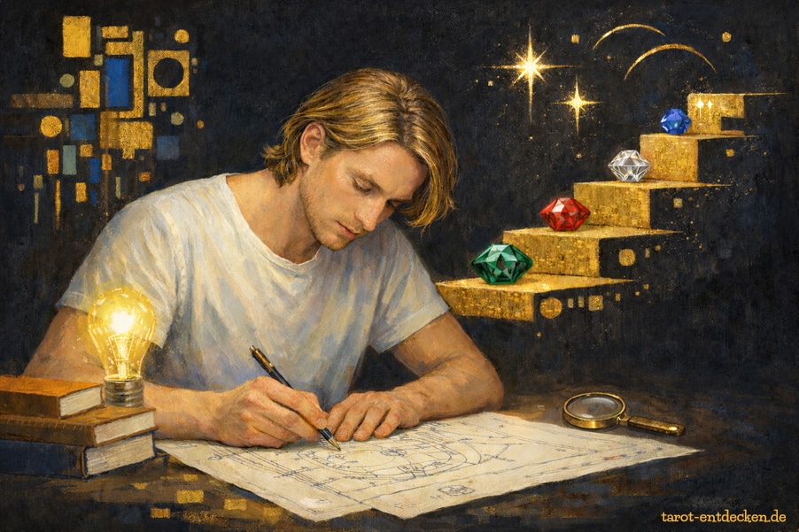 Acht der Münzen mit Bedeutung in Arbeit, Beruf und Karriere Acht der Münzen mit Bedeutung in Arbeit, Beruf und Karriere