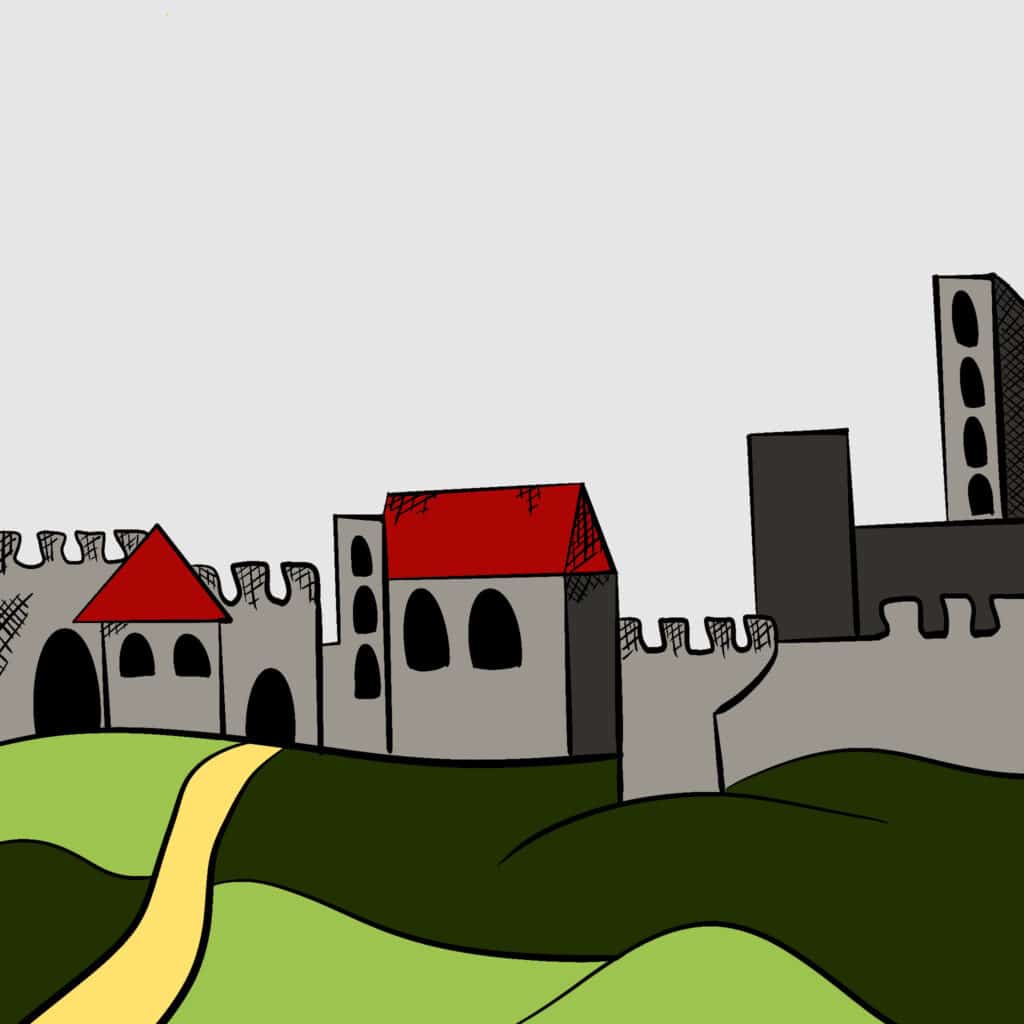 Tarotkarte "Acht der Münzen": das Dorf Tarotkarte "Acht der Münzen": das Dorf