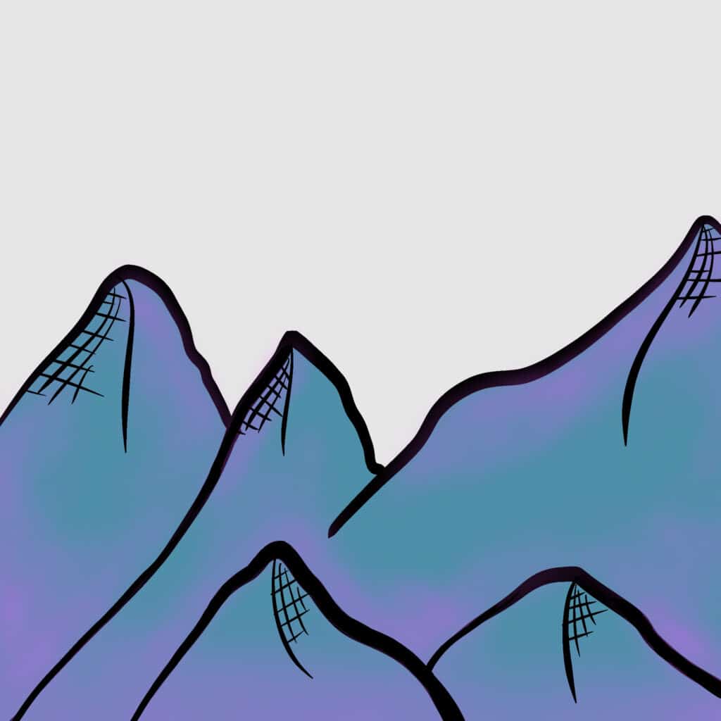 Tarotkarte "Ass der Schwerter": blau-violette Berge