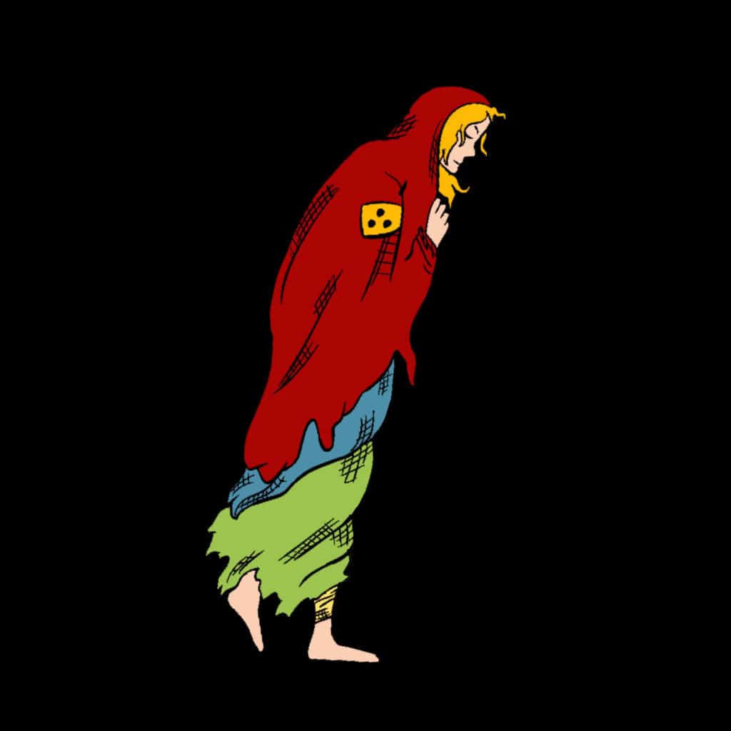 Tarotkarte "Fünf der Münzen": die blinde Frau Tarotkarte "Fünf der Münzen": die blinde Frau