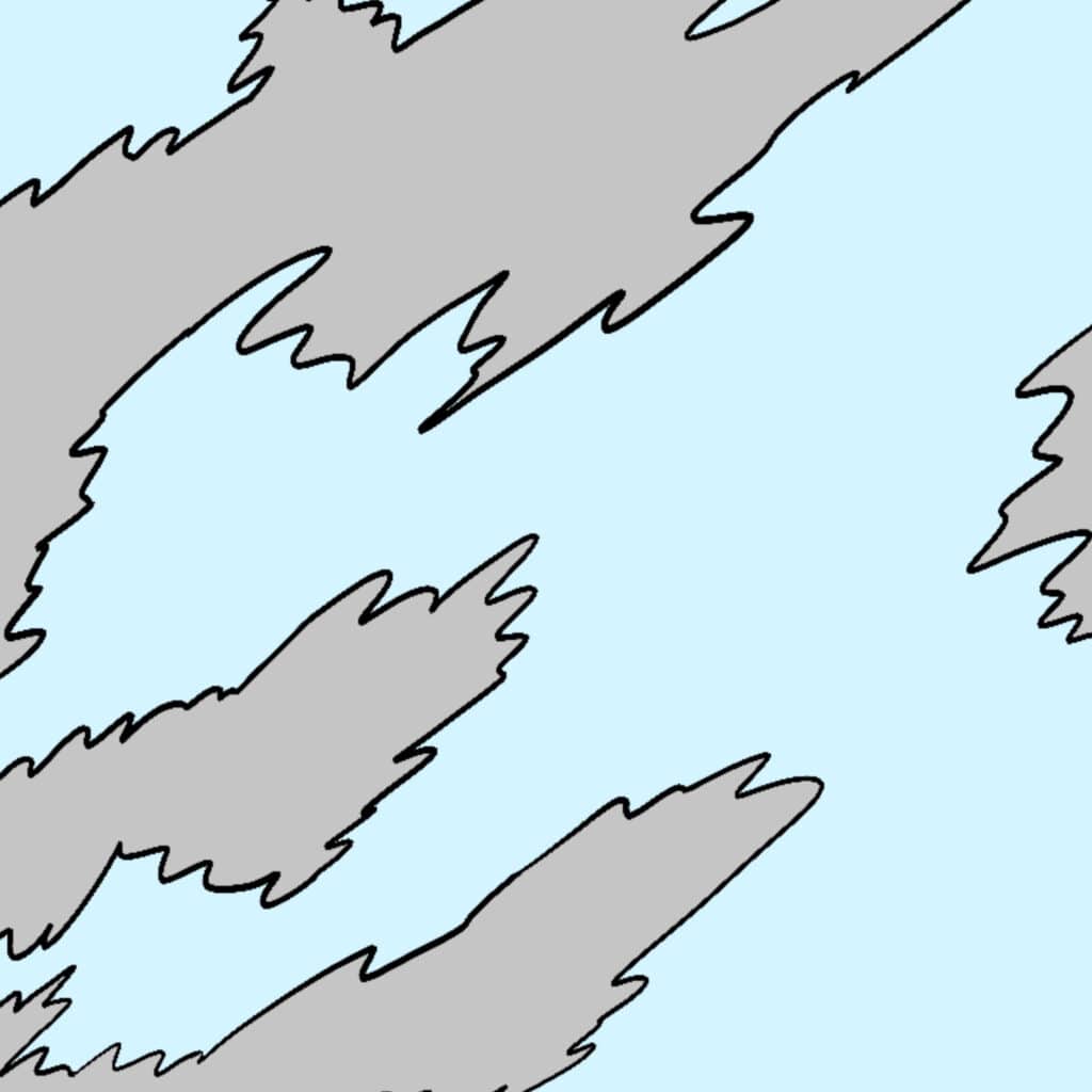 Tarotkarte "Fünf der Schwerter": zerklüftete Wolken