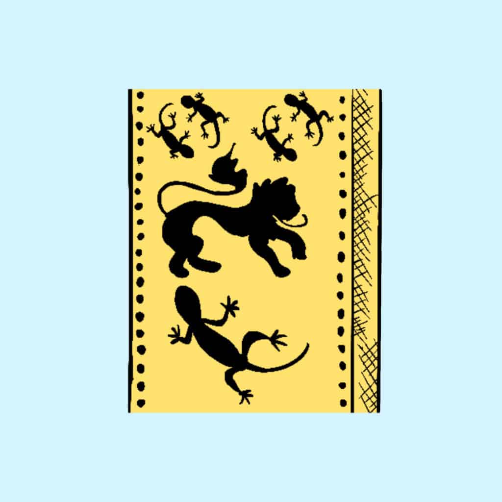 König der Stäbe im Tarot: Feuersalamander hinten am Thron