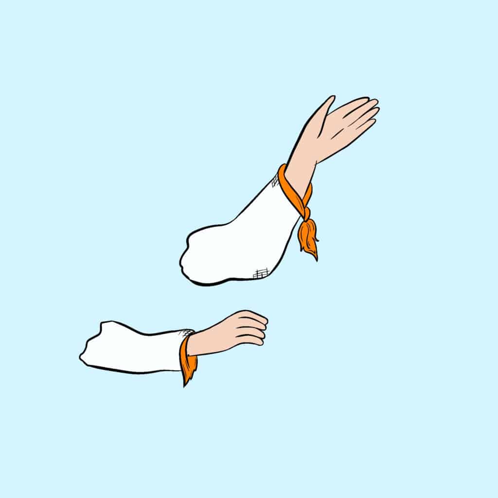 Tarotkarte "Die Königin der Schwerter": Reste von Fesseln an Handgelenken Tarotkarte "Die Königin der Schwerter": Reste von Fesseln an Handgelenken