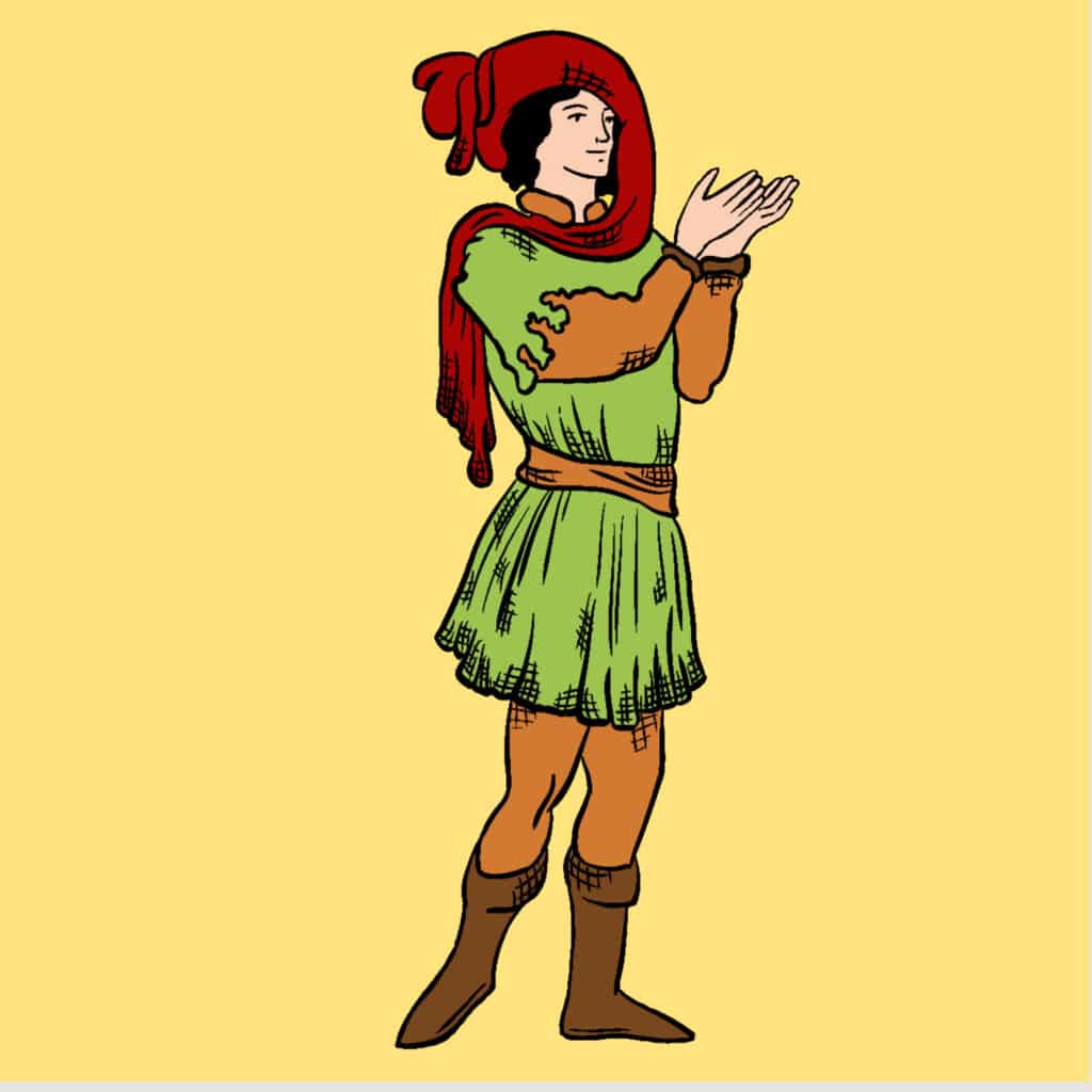 Tarotkarte "Page der Münzen": die Figur selbst Tarotkarte "Page der Münzen": die Figur selbst