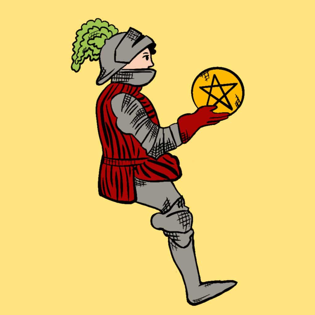 Tarotkarte "Ritter der Münzen": die Figur selbst Tarotkarte "Ritter der Münzen": die Figur selbst