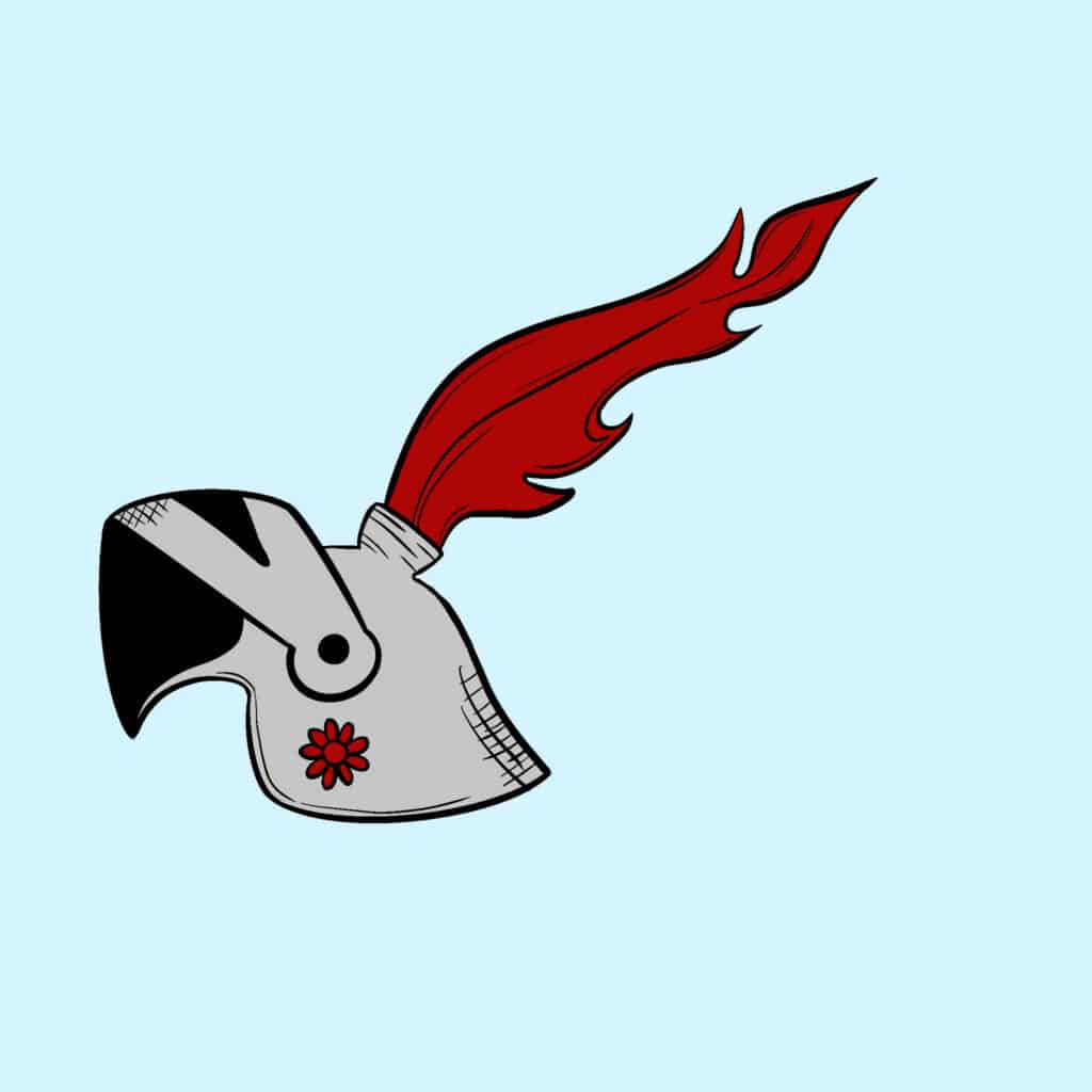 Tarotkarte "Der Ritter der Schwerter": roter Feder-Kopfschmuck Tarotkarte "Der Ritter der Schwerter": roter Feder-Kopfschmuck