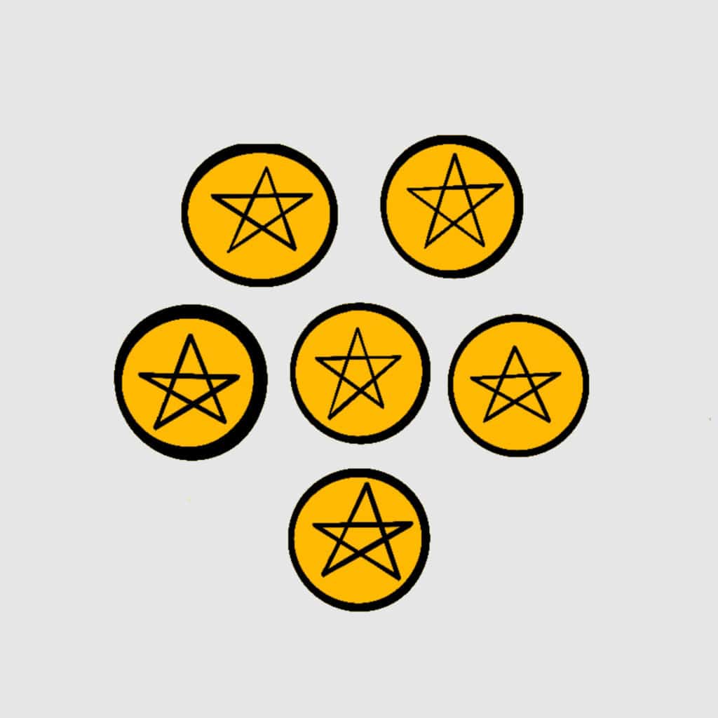 Tarotkarte "Sechs der MĂĽnzen": 6 StĂĽck Tarotkarte "Sechs der MĂĽnzen": 6 StĂĽck