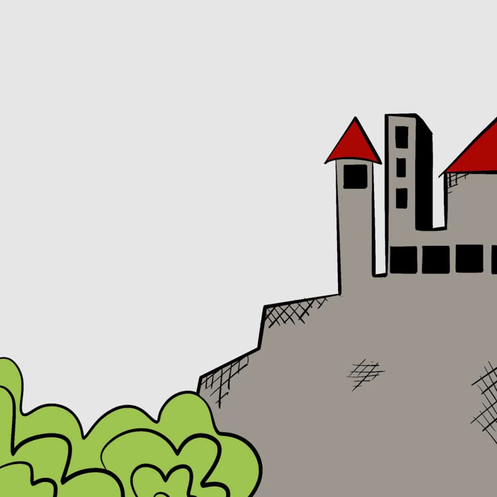 Tarotkarte "Sechs der MĂĽnzen": die Burg Tarotkarte "Sechs der MĂĽnzen": die Burg