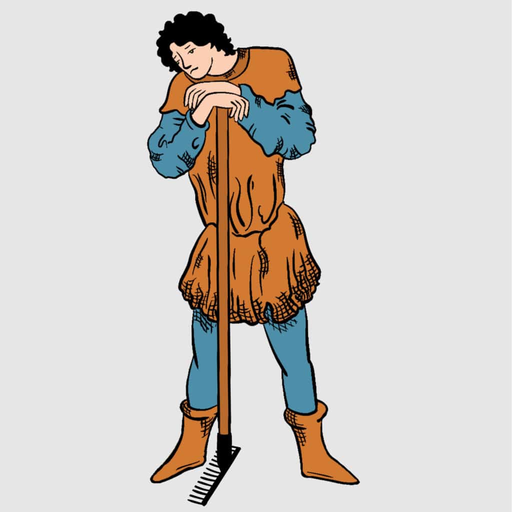 Tarotkarte "Sieben der Münzen": der Gärtner Tarotkarte "Sieben der Münzen": der Gärtner