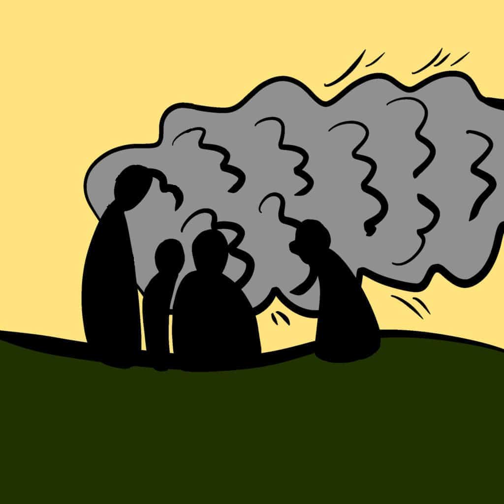 Sieben der Schwerter: Menschen und ein Lagerfeuer Sieben der Schwerter: Menschen und ein Lagerfeuer