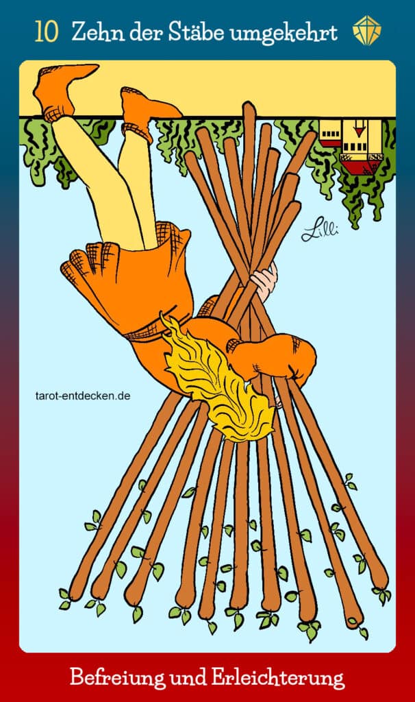 Bedeutung Tarotkarte Zehn der Stäbe umgekehrt