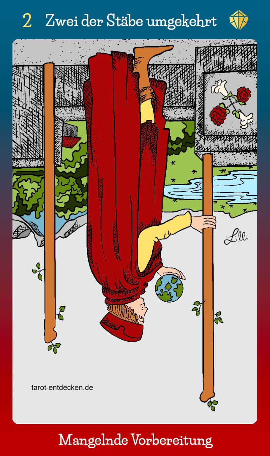 Bedeutung 🔎 Tarotkarte "Zwei der Stäbe" + umgekehrt