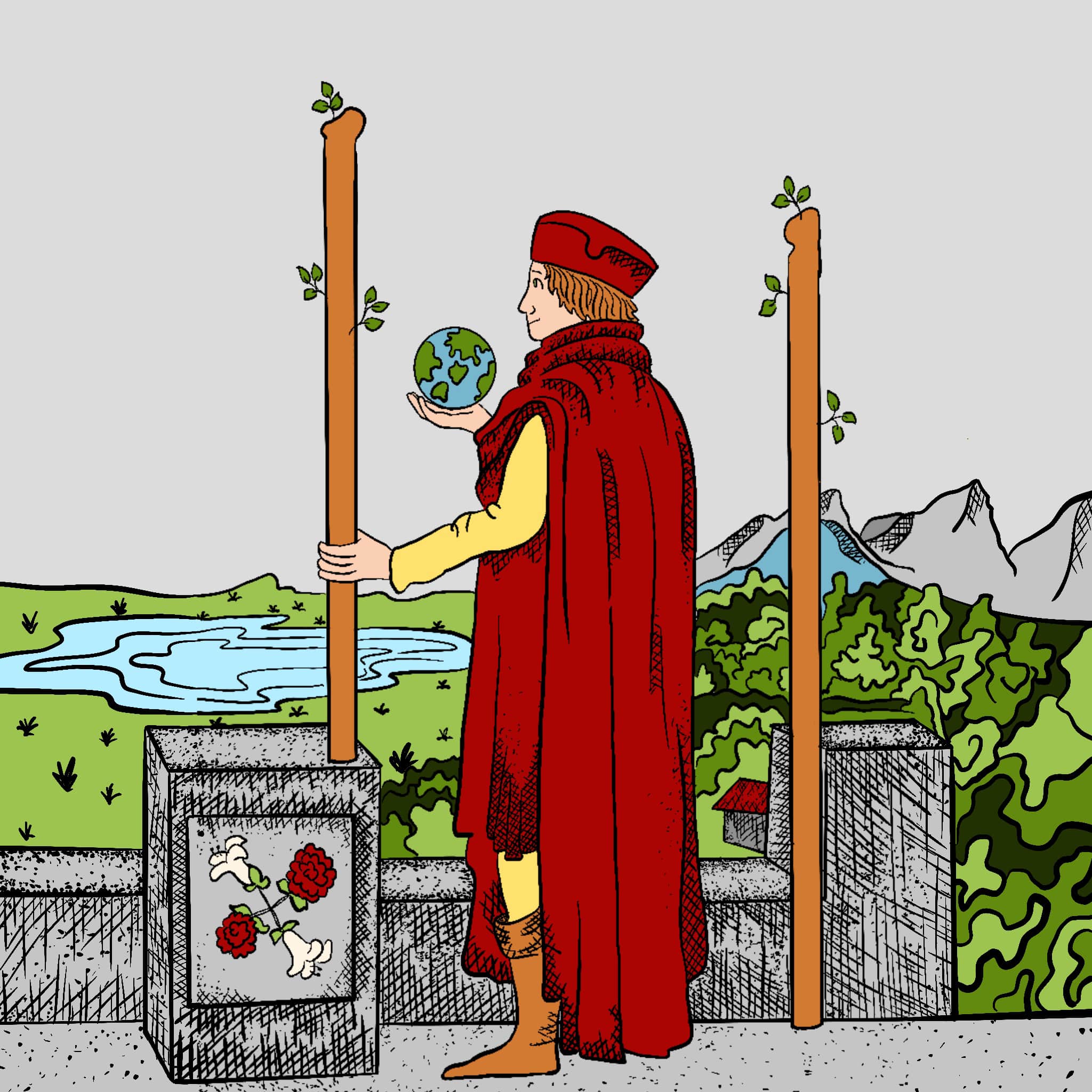 Bedeutung 🔎 Tarotkarte "Zwei der Stäbe" + umgekehrt
